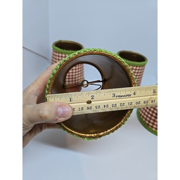 VTG 4 French Country Gingham Red/Green Clip-On Chandelier Lampshades Grannycore - Picture 14 of 15